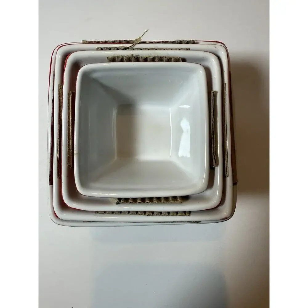 BIA Ceramic Square Ramekin Set Red White Oven Safe Four-Piece